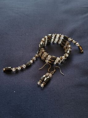 Magnetic Silver-Tone and Hematite Beaded Bracelet & Earring Set
